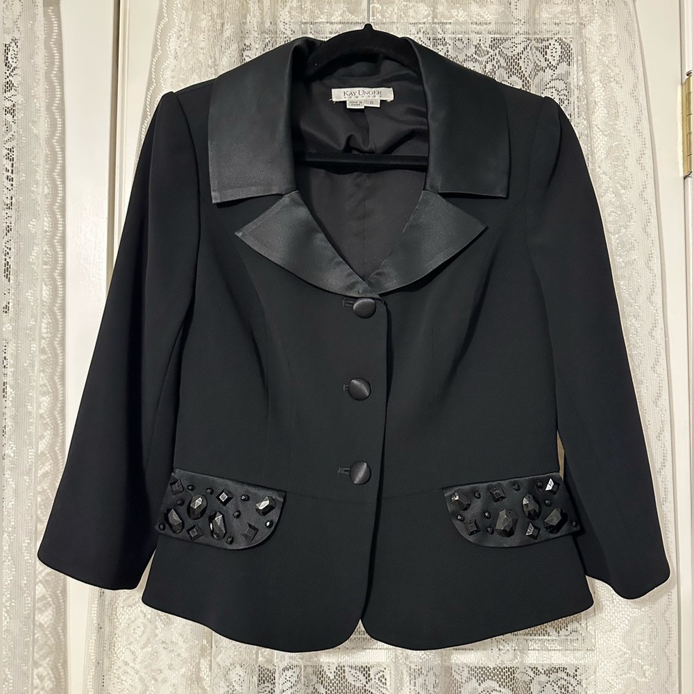 Kay Unger Black Silk Blend Tuxedo Dress Blazer Sz 8